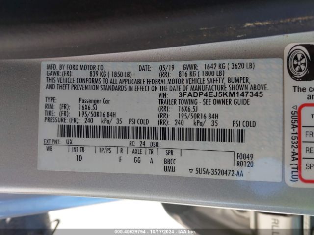 Photo 8 VIN: 3FADP4EJ5KM147345 - FORD FIESTA 