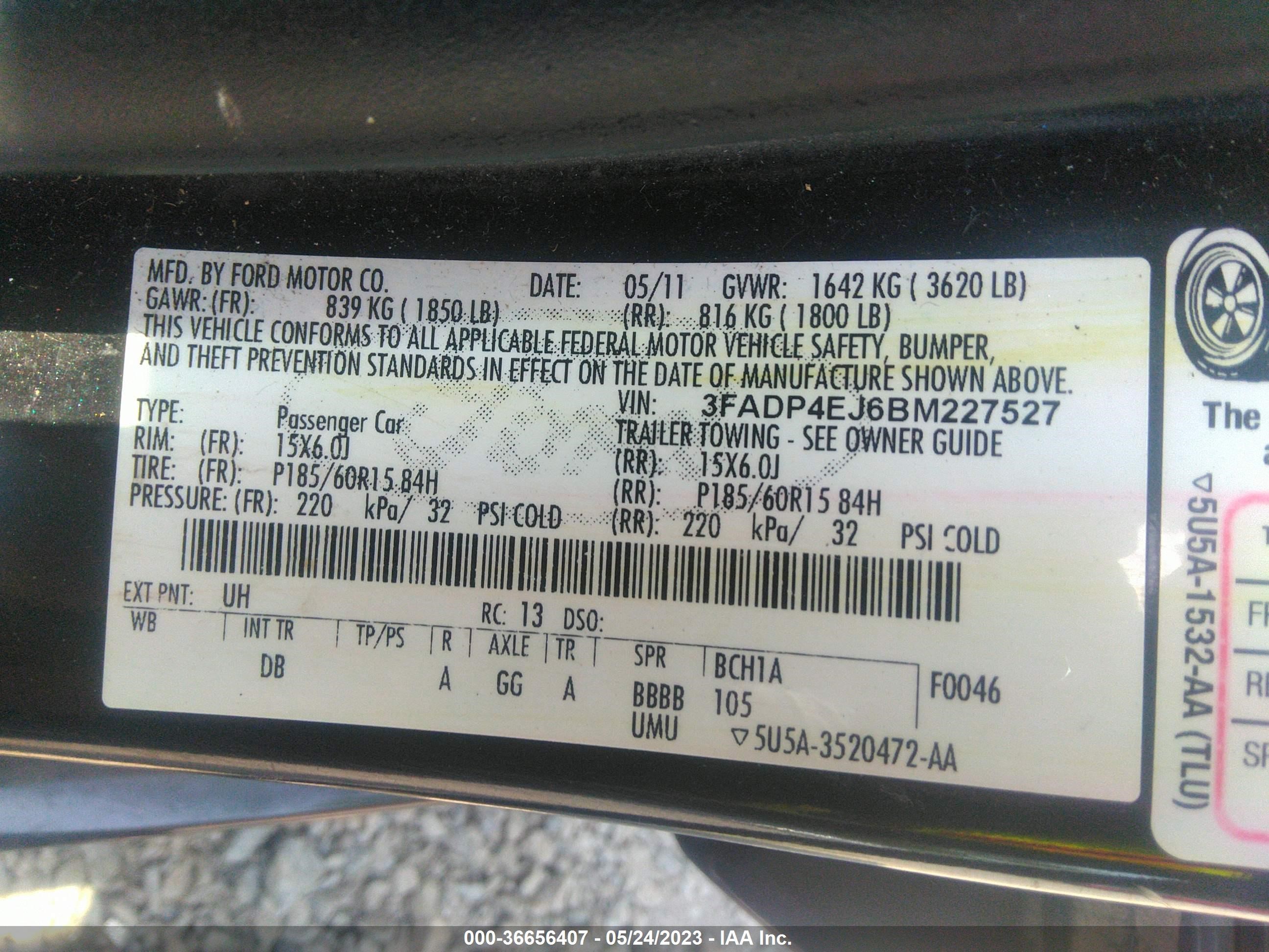 Photo 8 VIN: 3FADP4EJ6BM227527 - FORD FIESTA 