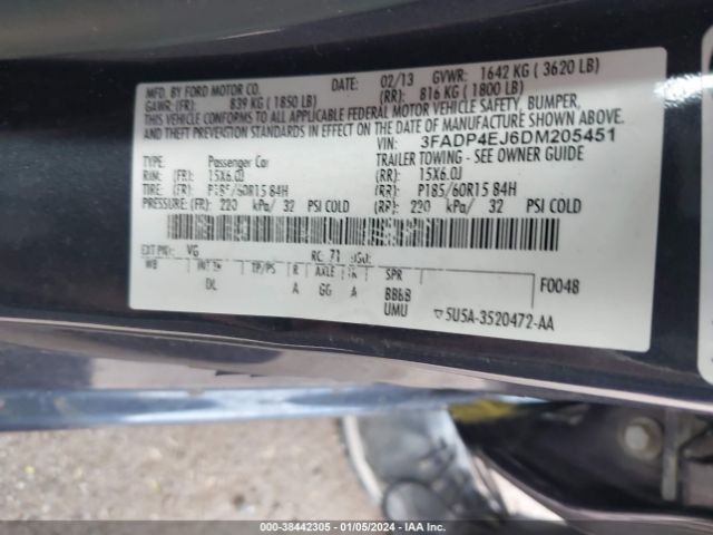 Photo 8 VIN: 3FADP4EJ6DM205451 - FORD FIESTA 