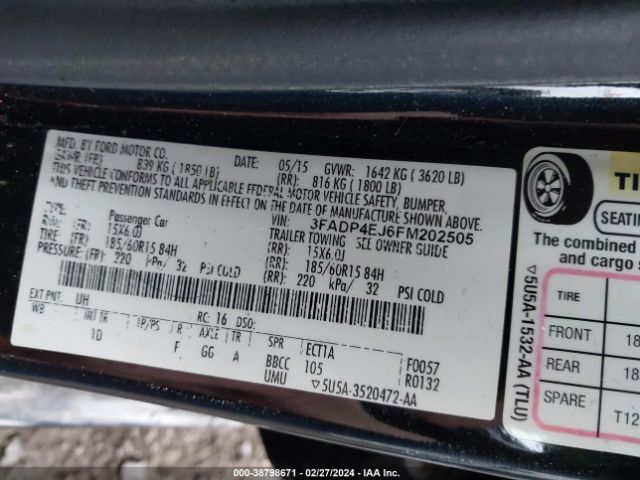 Photo 8 VIN: 3FADP4EJ6FM202505 - FORD FIESTA 