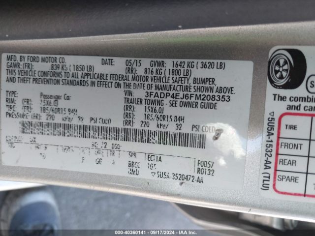 Photo 8 VIN: 3FADP4EJ6FM208353 - FORD FIESTA 