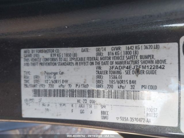 Photo 8 VIN: 3FADP4EJ7FM122842 - FORD FIESTA 