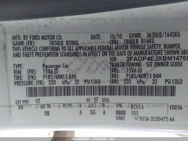 Photo 8 VIN: 3FADP4EJXBM147650 - FORD FIESTA 