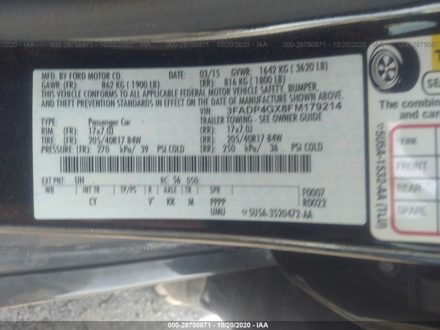 Photo 8 VIN: 3FADP4GX8FM179214 - FORD FIESTA 