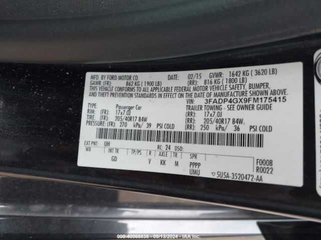 Photo 8 VIN: 3FADP4GX9FM175415 - FORD FIESTA 