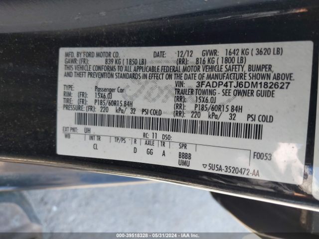 Photo 8 VIN: 3FADP4TJ6DM182627 - FORD FIESTA 