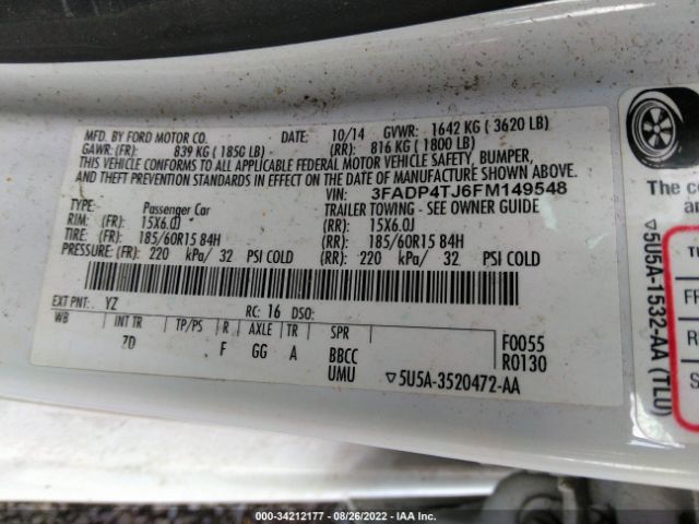 Photo 8 VIN: 3FADP4TJ6FM149548 - FORD FIESTA 