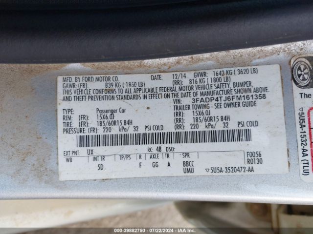 Photo 8 VIN: 3FADP4TJ6FM161358 - FORD FIESTA 