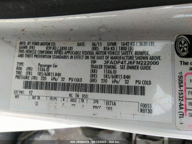 Photo 8 VIN: 3FADP4TJ6FM222000 - FORD FIESTA 