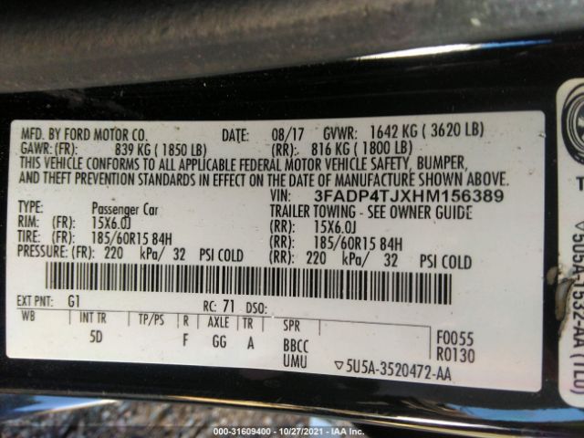 Photo 8 VIN: 3FADP4TJXHM156389 - FORD FIESTA 