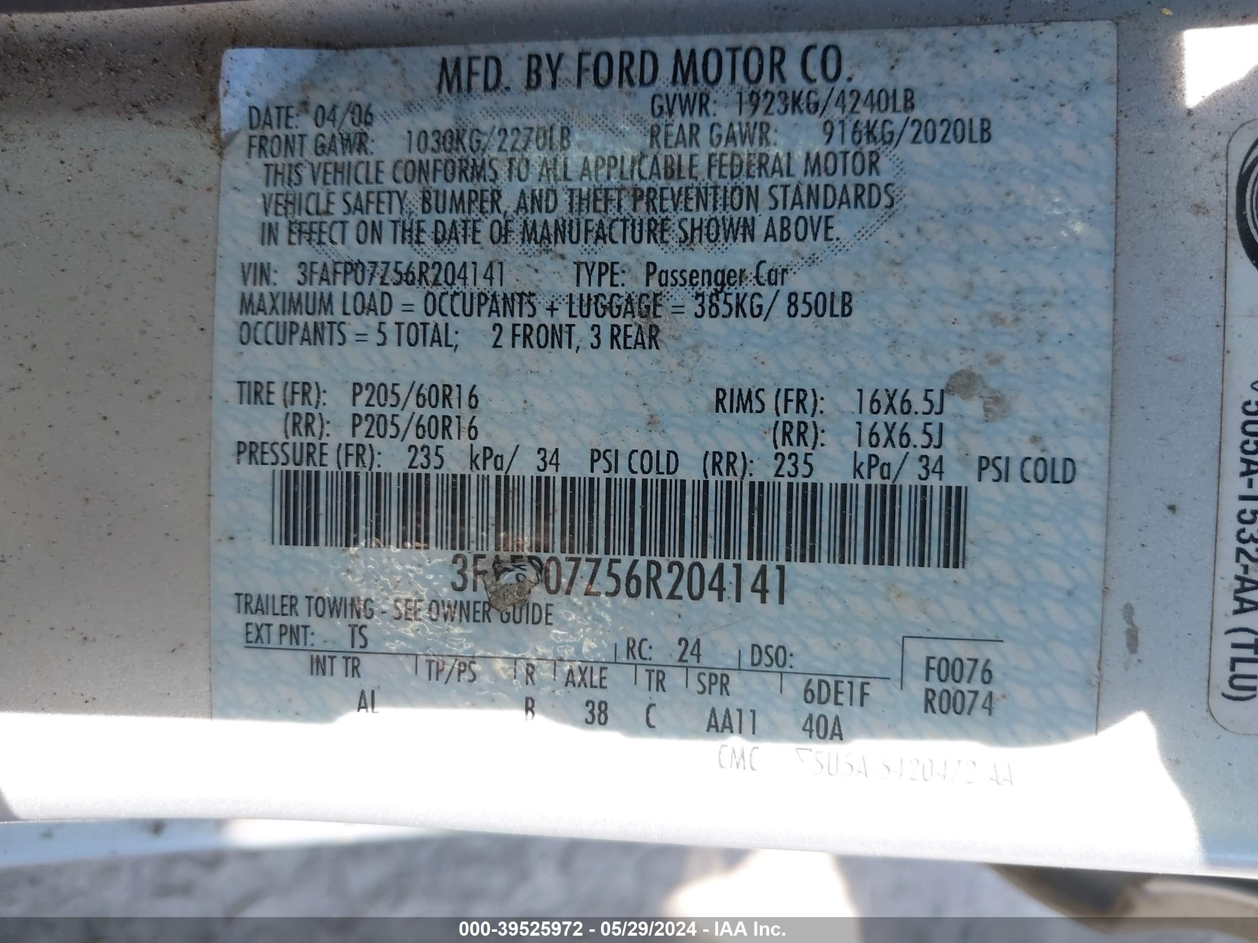 Photo 8 VIN: 3FAFP07Z56R204141 - FORD FUSION 