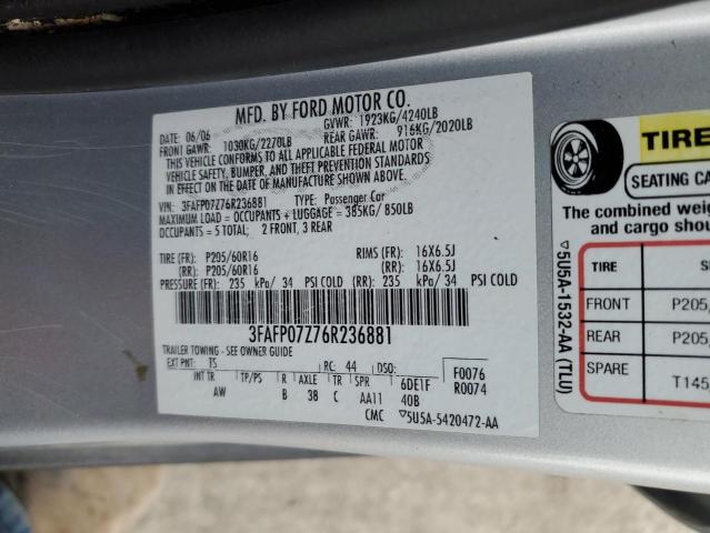 Photo 11 VIN: 3FAFP07Z76R236881 - FORD FUSION 