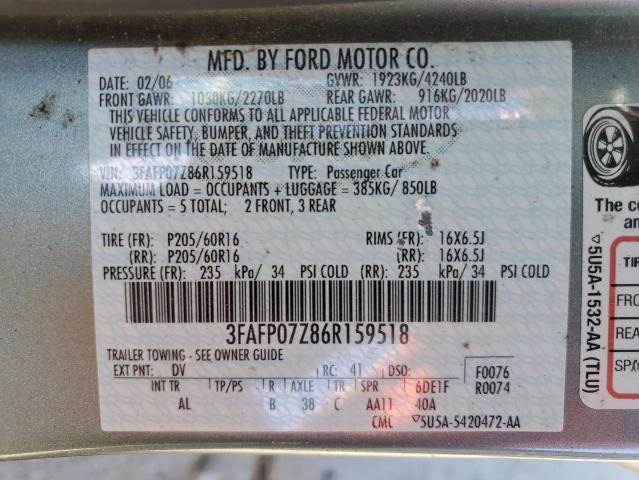 Photo 11 VIN: 3FAFP07Z86R159518 - FORD FUSION 