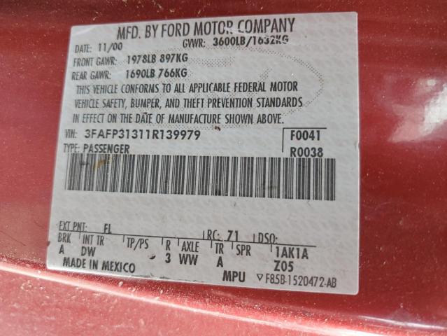 Photo 11 VIN: 3FAFP31311R139979 - FORD FOCUS ZX3 