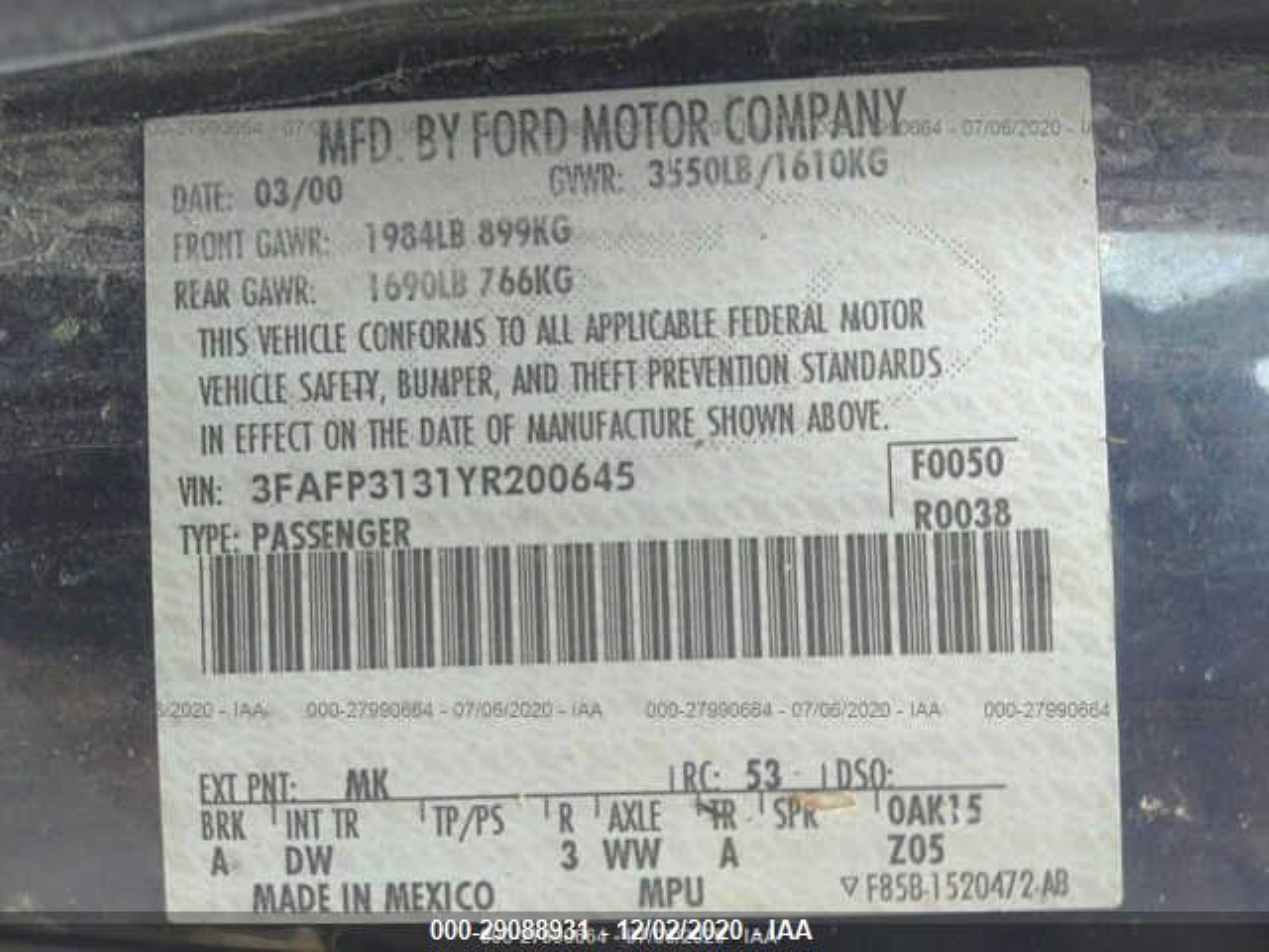 Photo 8 VIN: 3FAFP3131YR200645 - FORD FOCUS 