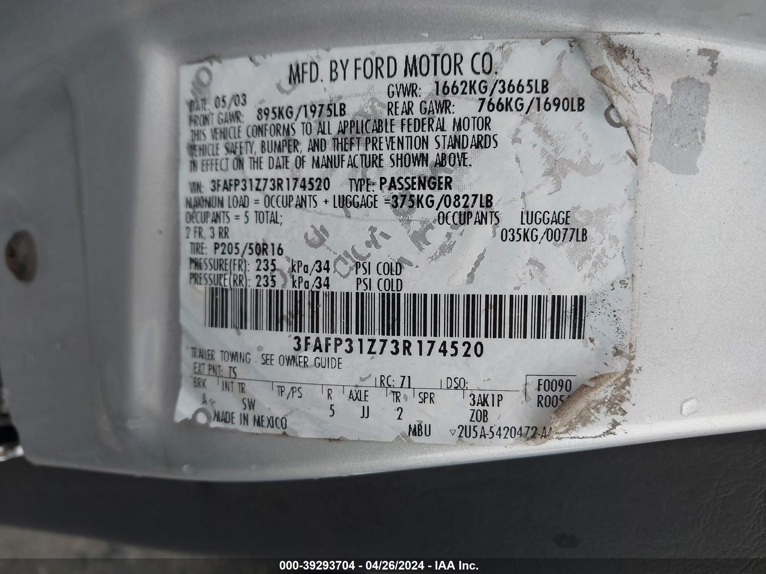 Photo 8 VIN: 3FAFP31Z73R174520 - FORD FOCUS 