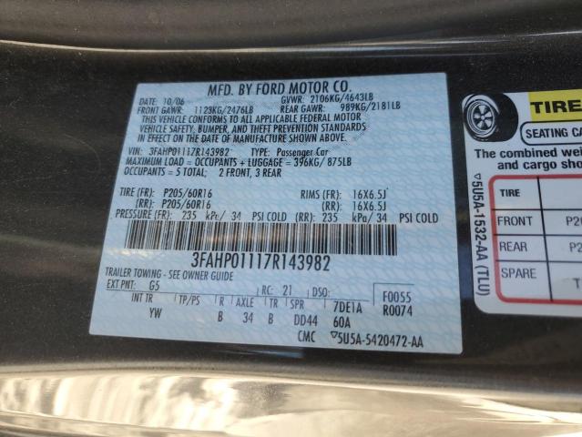 Photo 12 VIN: 3FAHP01117R143982 - FORD FUSION SE 