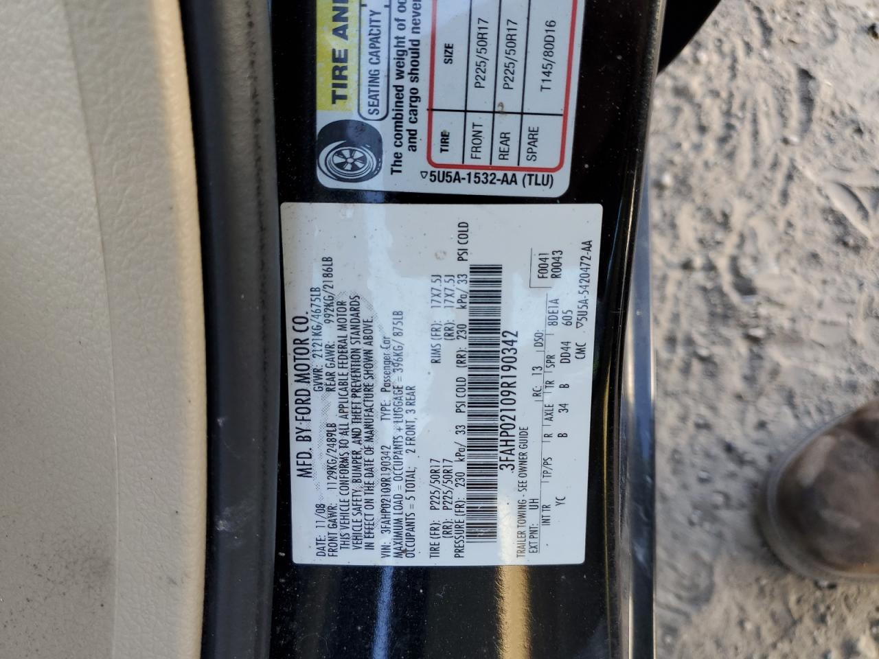 Photo 11 VIN: 3FAHP02109R190342 - FORD FUSION 