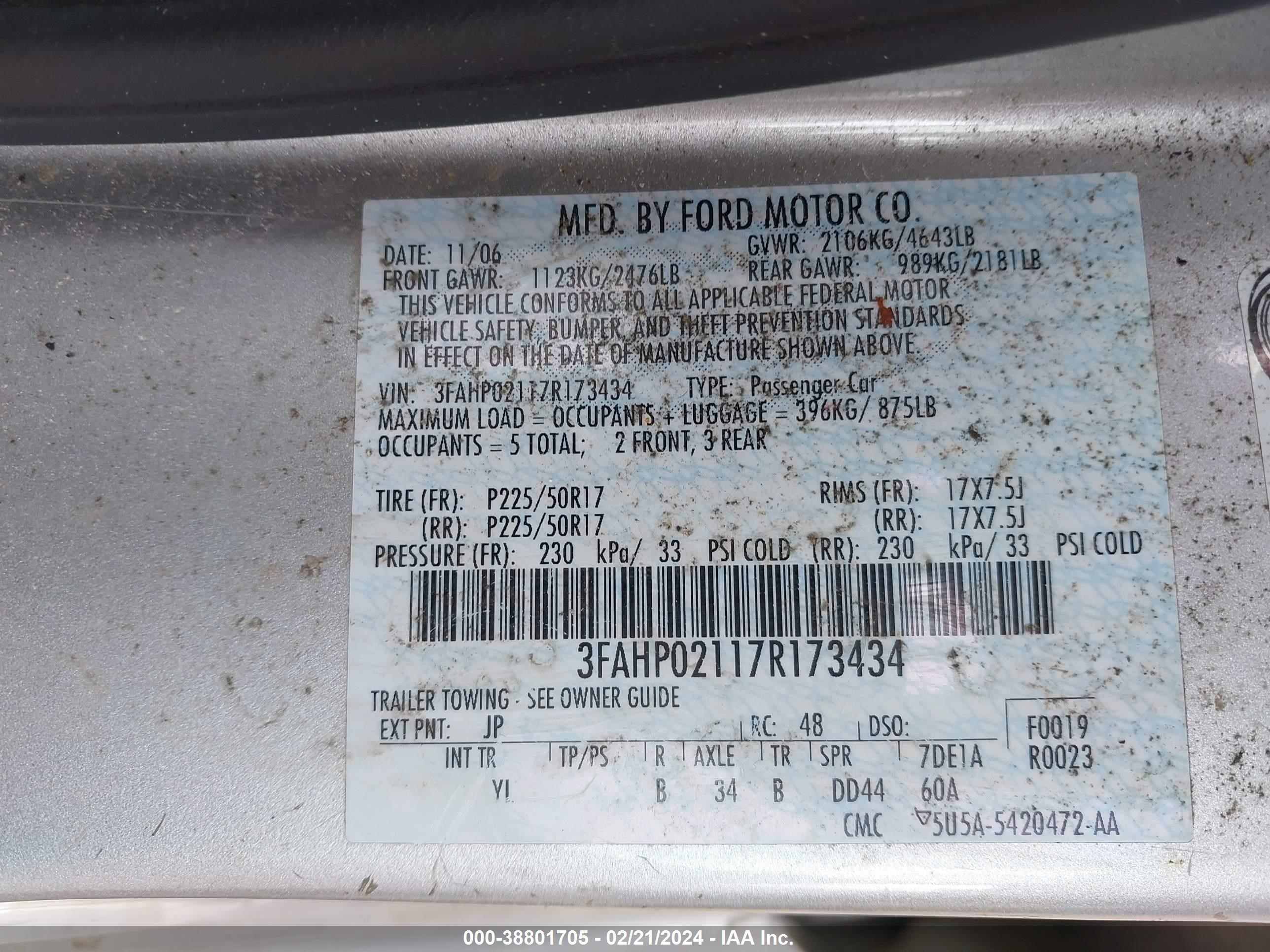 Photo 8 VIN: 3FAHP02117R173434 - FORD FUSION 