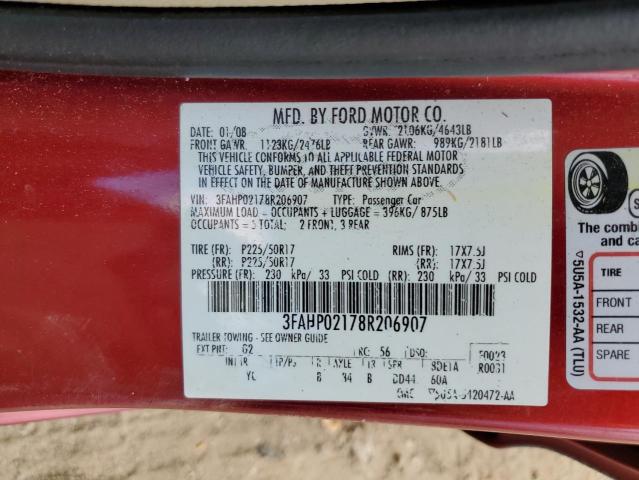 Photo 11 VIN: 3FAHP02178R206907 - FORD FUSION SEL 