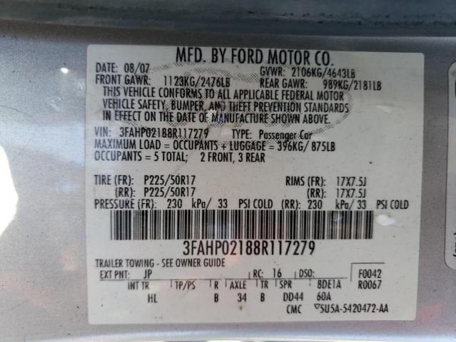 Photo 12 VIN: 3FAHP02188R117279 - FORD FUSION SEL 