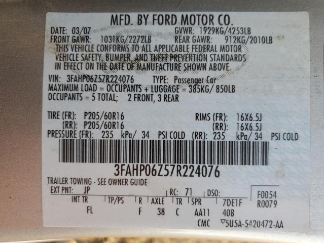 Photo 12 VIN: 3FAHP06Z57R224076 - FORD FUSION S 