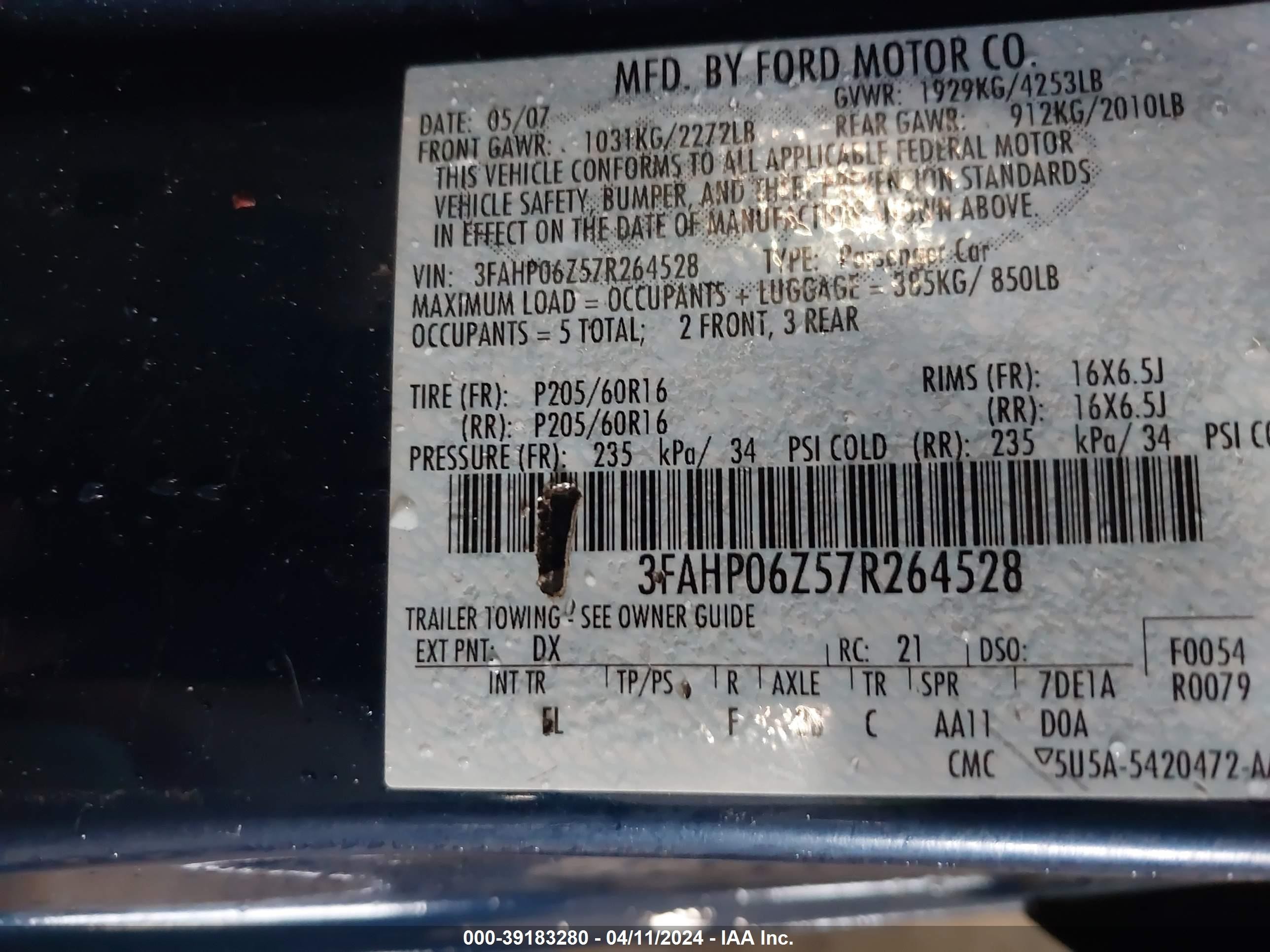 Photo 8 VIN: 3FAHP06Z57R264528 - FORD FUSION 