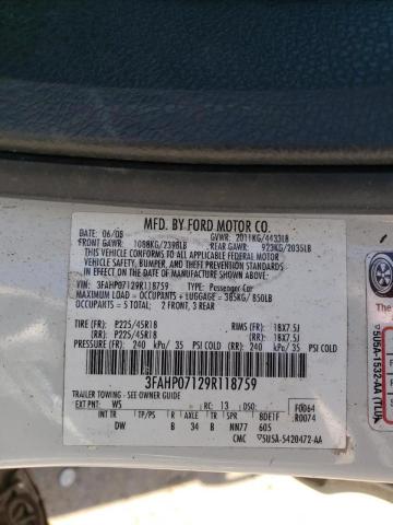 Photo 9 VIN: 3FAHP07129R118759 - FORD FUSION SE 