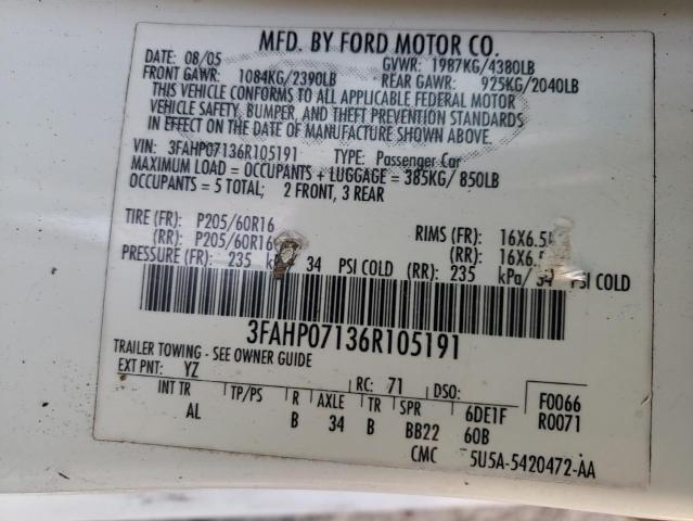 Photo 11 VIN: 3FAHP07136R105191 - FORD FUSION 