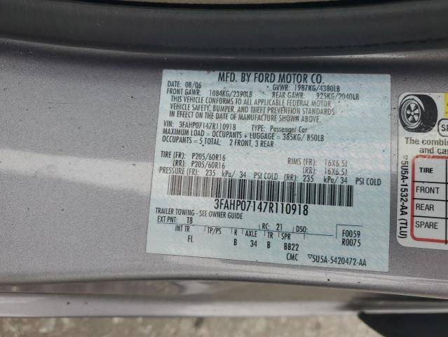 Photo 11 VIN: 3FAHP07147R110918 - FORD FUSION SE 