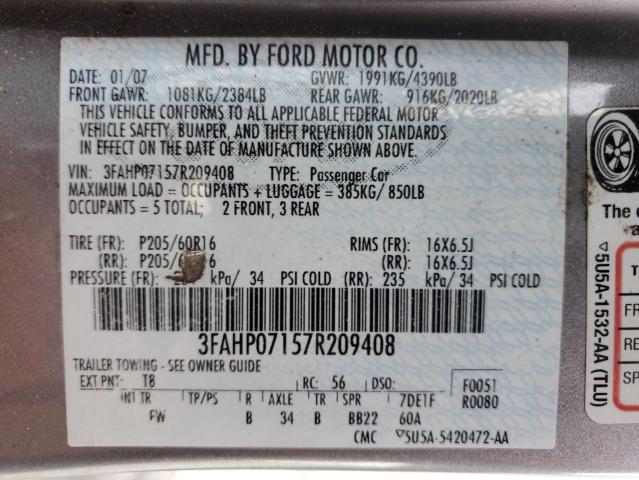 Photo 11 VIN: 3FAHP07157R209408 - FORD FUSION SE 