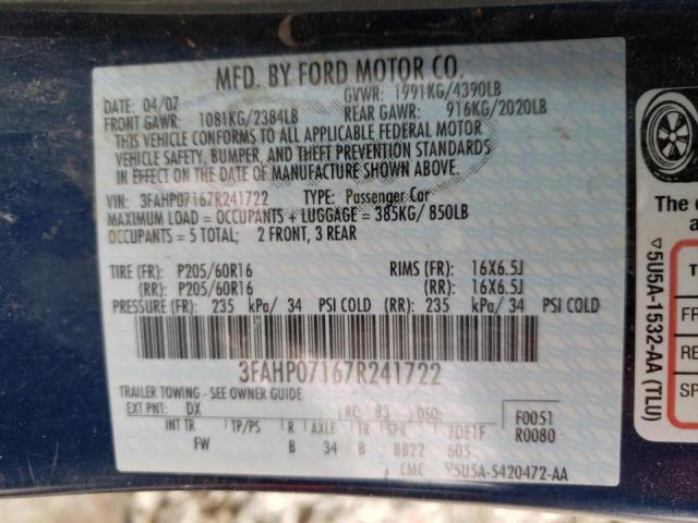 Photo 9 VIN: 3FAHP07167R241722 - FORD FUSION SE 