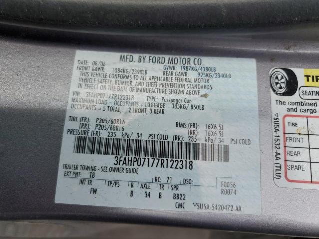 Photo 11 VIN: 3FAHP07177R122318 - FORD FUSION SE 