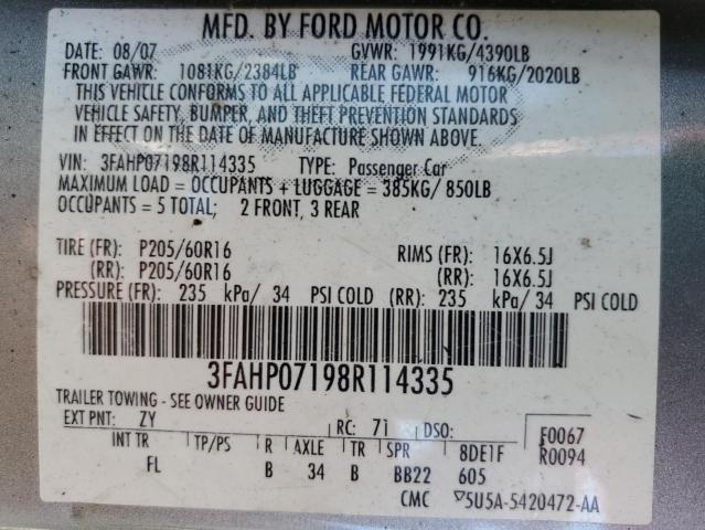 Photo 11 VIN: 3FAHP07198R114335 - FORD FUSION SE 