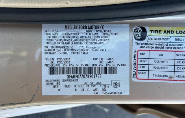 Photo 9 VIN: 3FAHP07Z07R201755 - FORD FUSION SE 