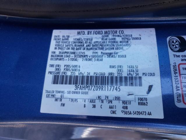 Photo 11 VIN: 3FAHP07Z09R117745 - FORD FUSION SE 