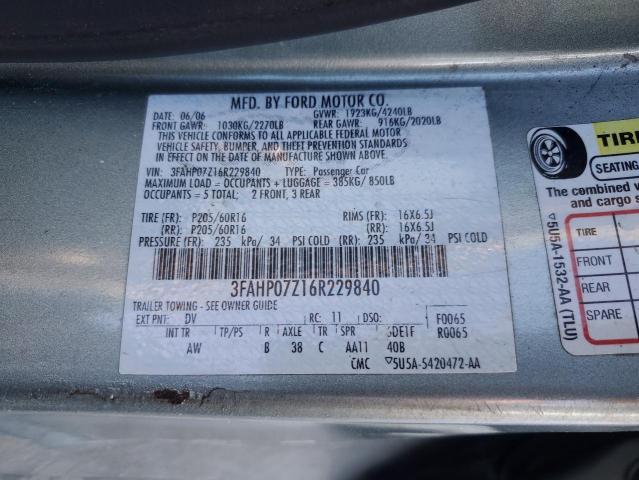 Photo 11 VIN: 3FAHP07Z16R229840 - FORD FUSION SE 