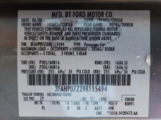 Photo 11 VIN: 3FAHP07Z29R115494 - FORD FUSION SE 