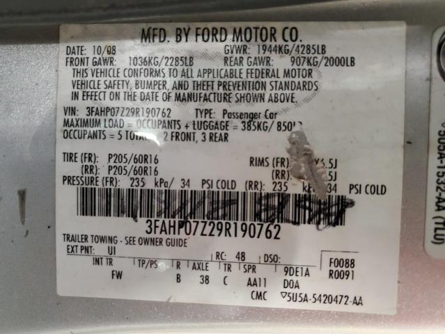 Photo 11 VIN: 3FAHP07Z29R190762 - FORD FUSION SE 