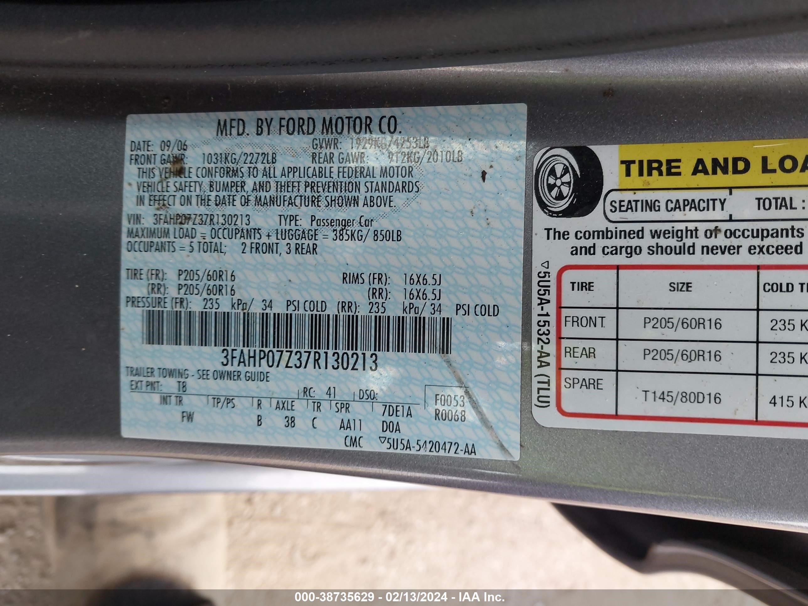 Photo 8 VIN: 3FAHP07Z37R130213 - FORD FUSION 