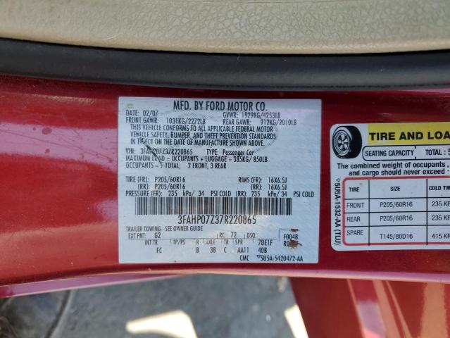 Photo 11 VIN: 3FAHP07Z37R220865 - FORD FUSION SE 