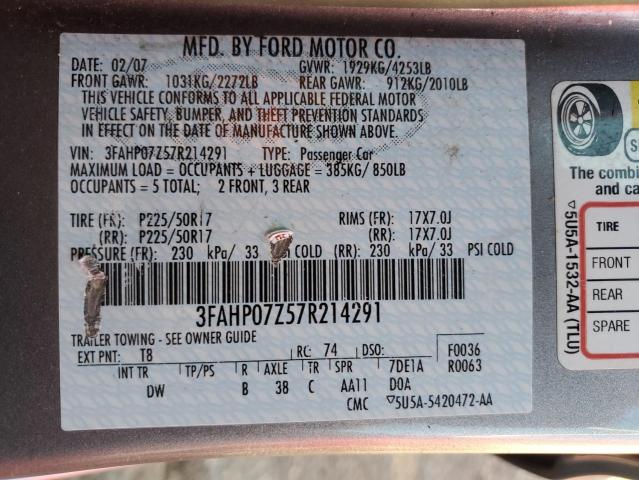 Photo 11 VIN: 3FAHP07Z57R214291 - FORD FUSION SE 