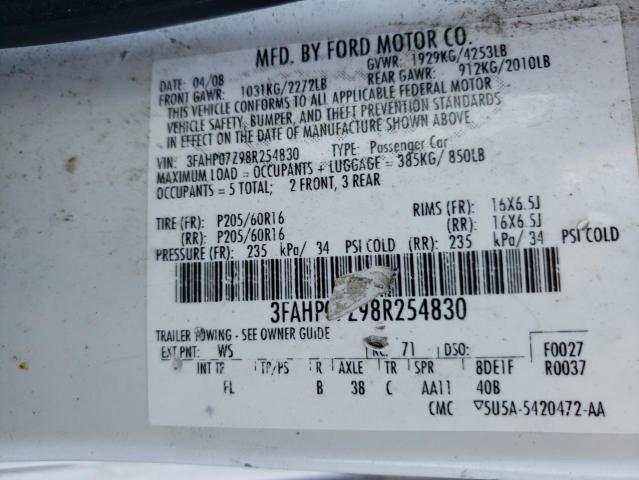 Photo 11 VIN: 3FAHP07Z98R254830 - FORD FUSION SE 