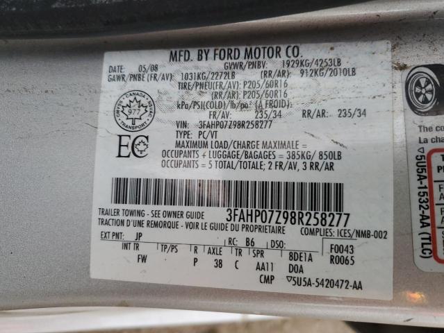 Photo 11 VIN: 3FAHP07Z98R258277 - FORD FUSION SE 