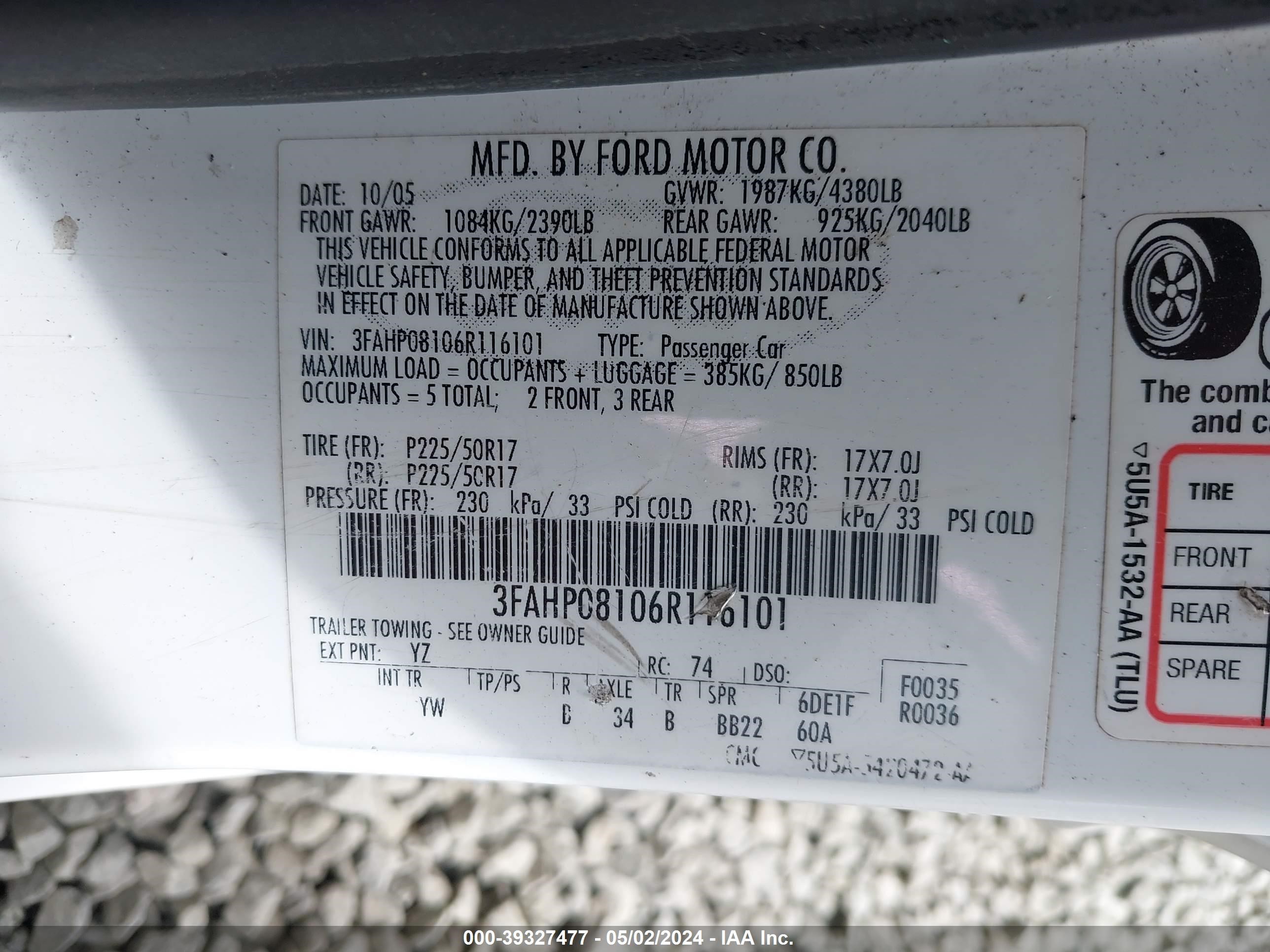 Photo 8 VIN: 3FAHP08106R116101 - FORD FUSION 