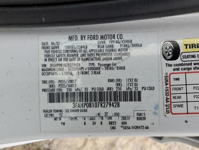 Photo 12 VIN: 3FAHP08107R279428 - FORD FUSION SEL 