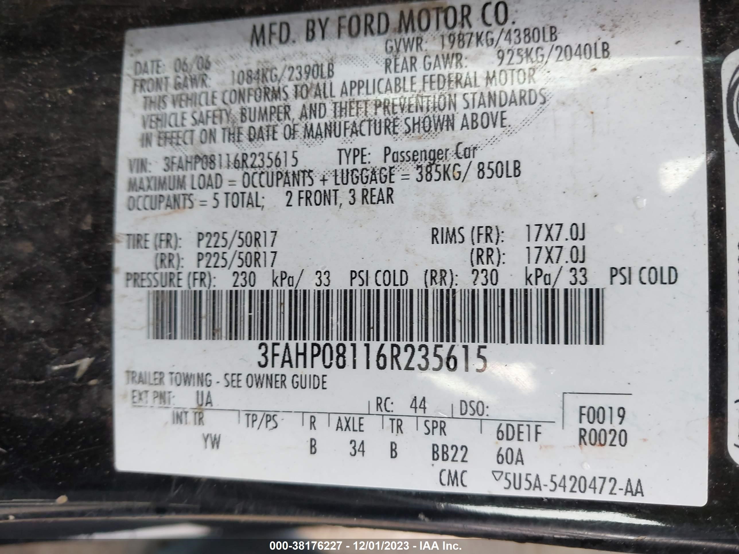 Photo 8 VIN: 3FAHP08116R235615 - FORD FUSION 