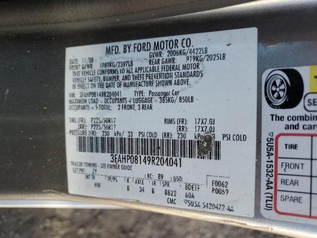 Photo 11 VIN: 3FAHP08149R204041 - FORD FUSION 