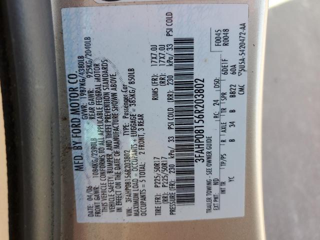 Photo 11 VIN: 3FAHP08156R203802 - FORD FUSION SEL 