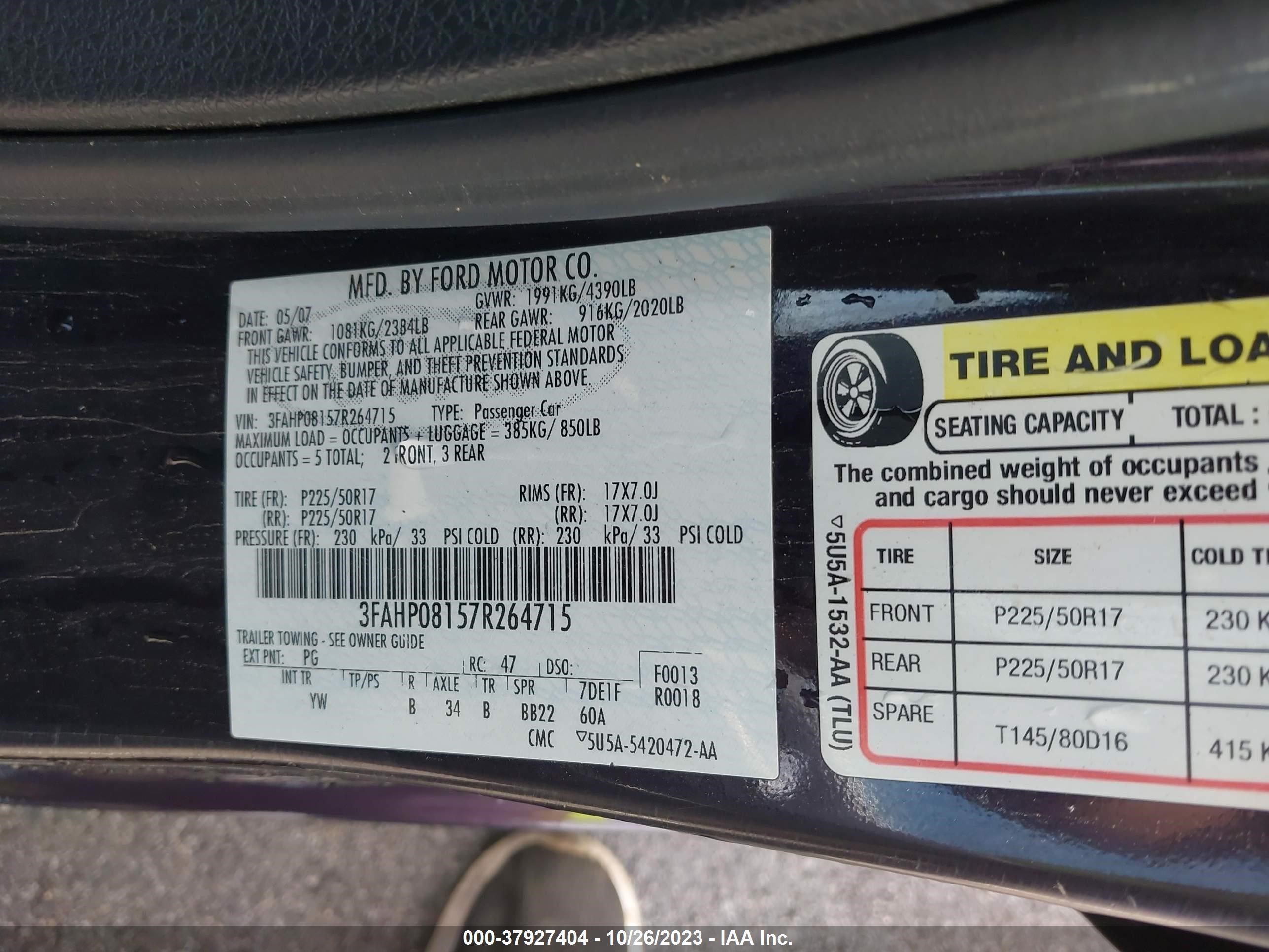 Photo 8 VIN: 3FAHP08157R264715 - FORD FUSION 